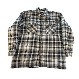 David Taylor Jacket Mens Large Gray Plaid Sherpa Lined Flannel Button Front